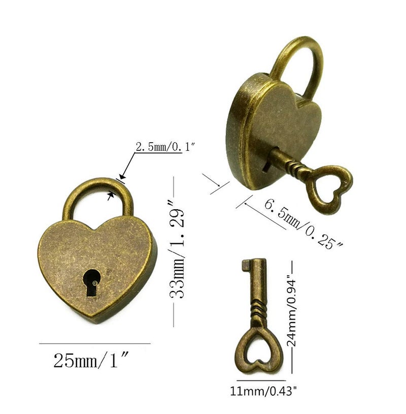 Hyamass Small Padlock with Keys -3Pcs Antique Bronze Heart Lock Set for Vintage Style Security & Gifts - Image 2